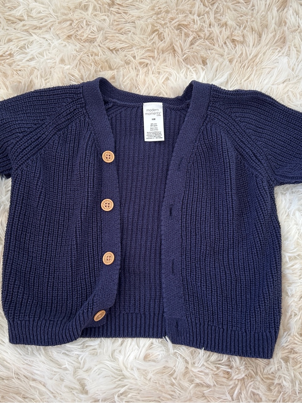 Gerber Navy Knit Short-Sleeve Cardigan with Wooden Looking Buttons